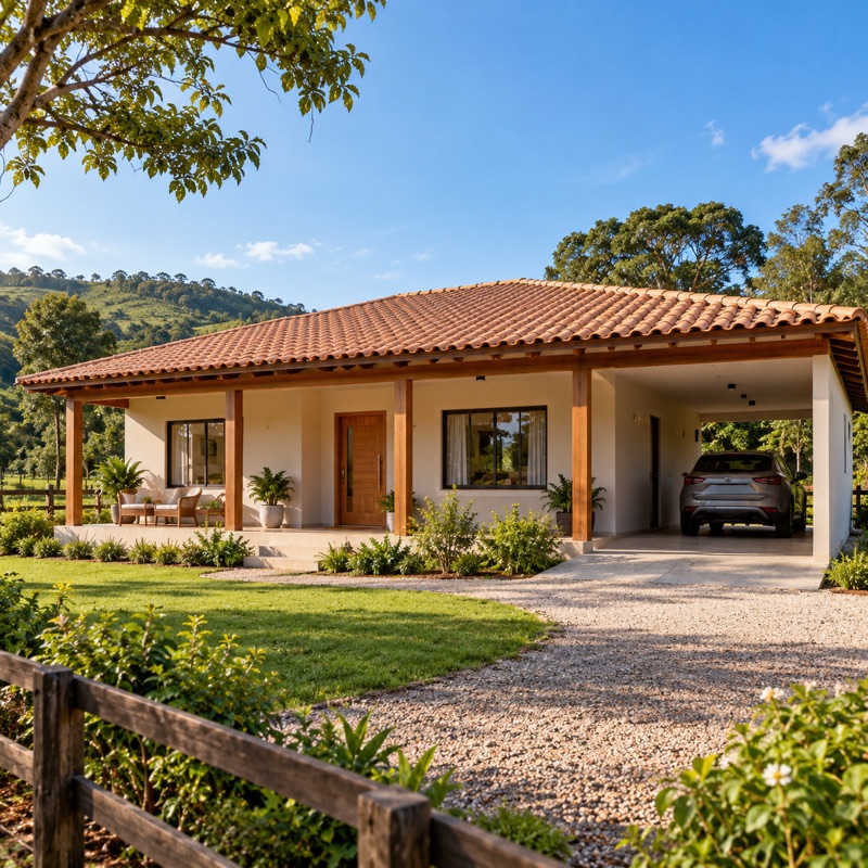 casa térrea de 3 quartos com garagem, em 3D